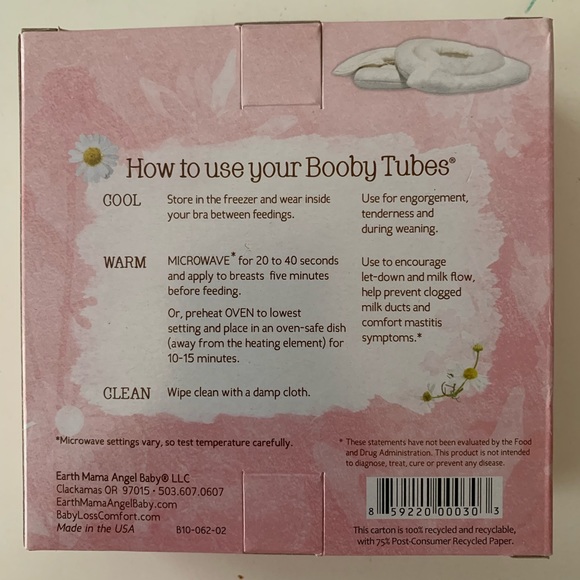 EARTH MAMA BOOBY TUBES HOT COLD REUSABLE ENGORGEMENT MASTITIS for BREAST RELIEF - Picture 2 of 2